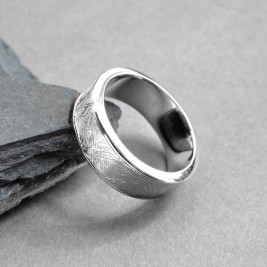 Meteorite Inlaid Silver Ring