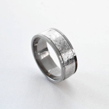 Meteorite Inlaid Titanium Ring