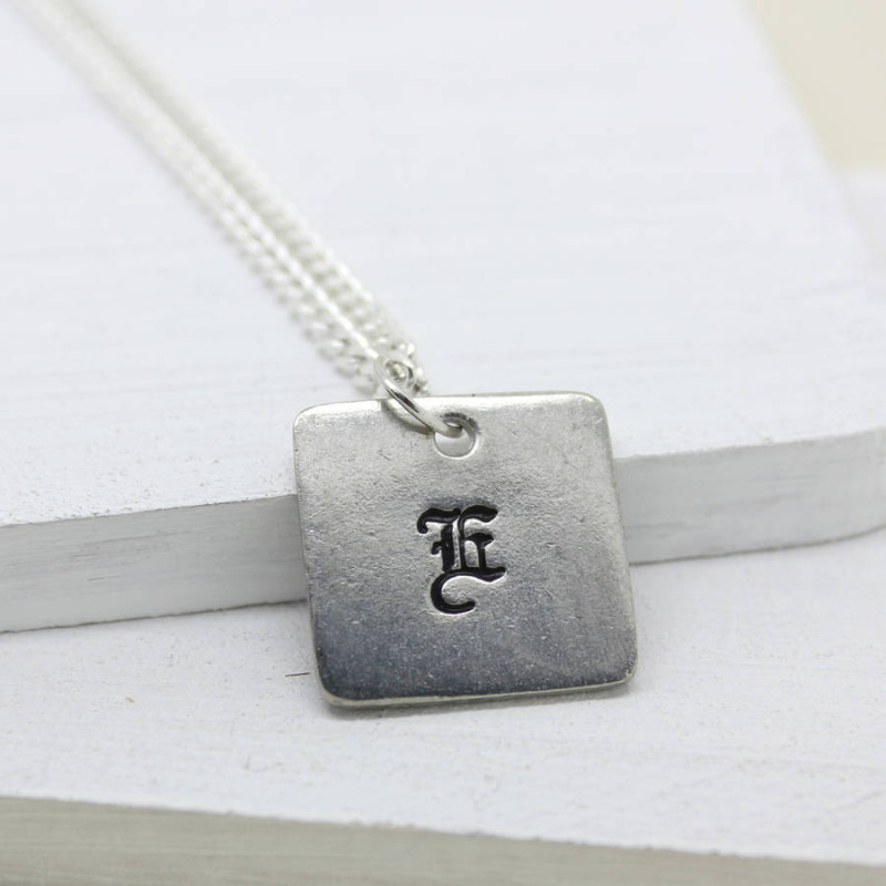 Personalised Old English Style Font Necklace Personalised Old English style font necklace with square pendant