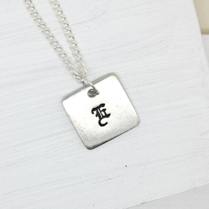 Personalised Old English Style Font Necklace Personalised Old English style font necklace with square pendant