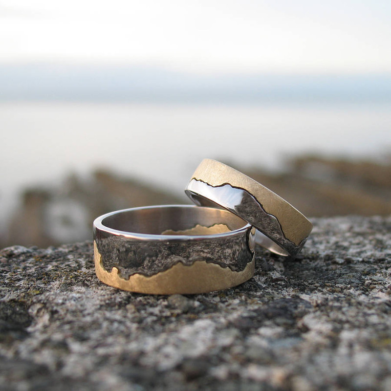 Personalised two tone gold coastline ring