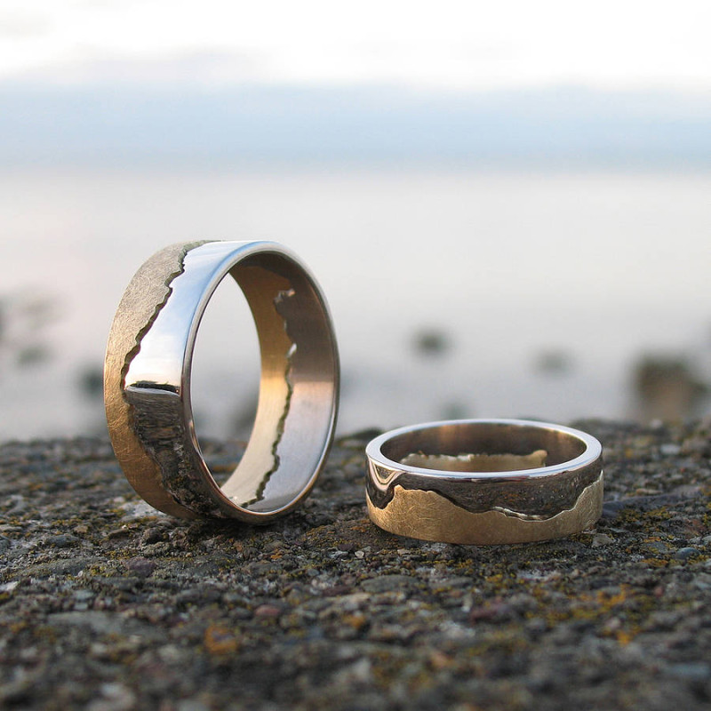 Personalised two tone gold coastline ring