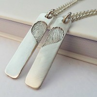 Pair Of Inked Fingerprint Heart Pendant Necklaces