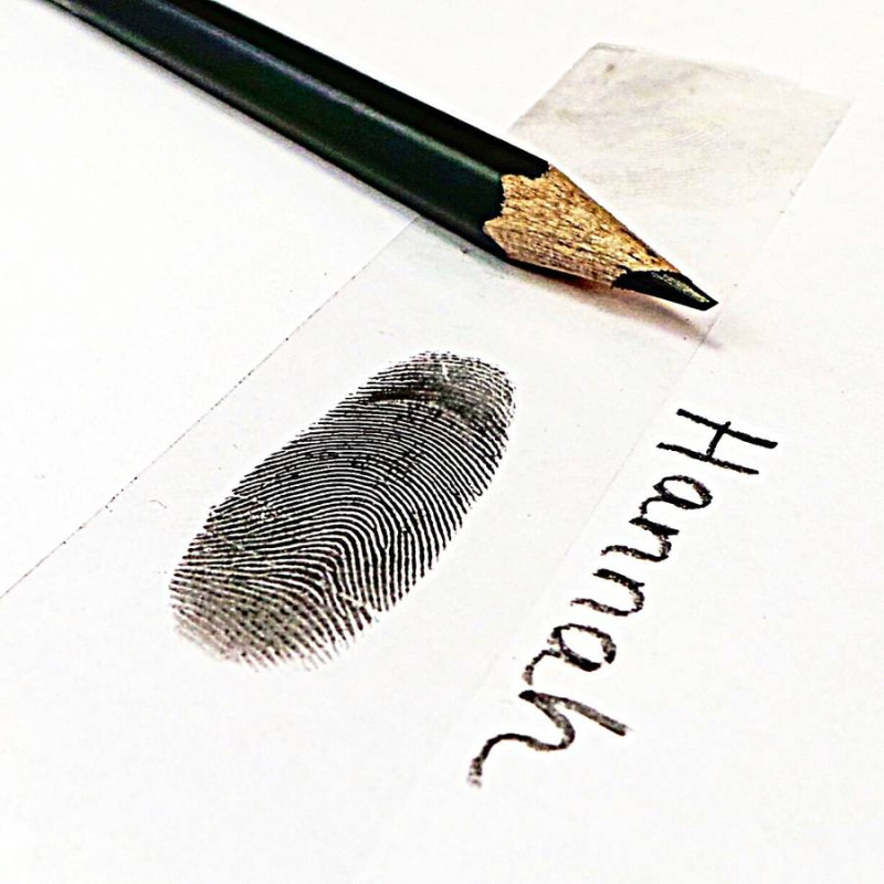 Pair of inked fingerprint heart pendant necklaces