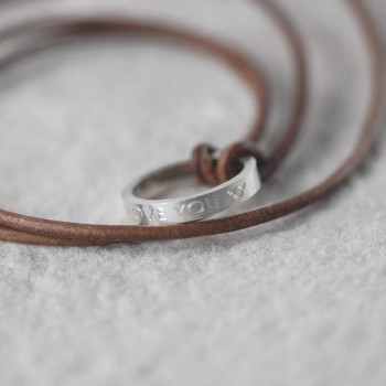 Personalised Sterilg Silver Ring Leather Necklace
