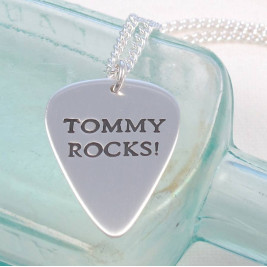 Personalised Mens Silver Plectrum Necklace