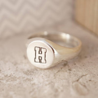 Personalised Round Initial Silver Signet Ring