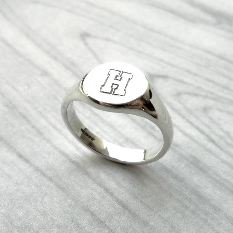 Personalised Round Initial Silver Signet Ring Personalised round initial signet ring product image