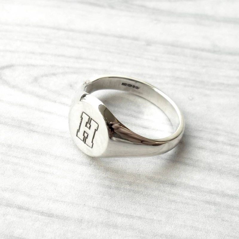 Personalised Round Initial Silver Signet Ring Personalised round initial signet ring product image
