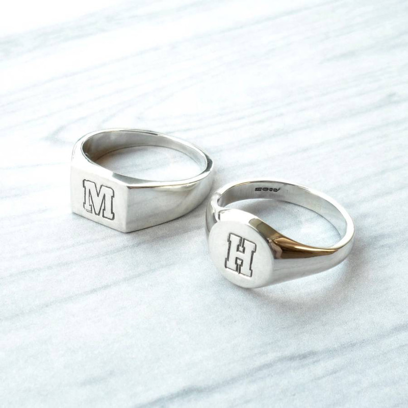 Personalised Round Initial Silver Signet Ring Personalised round initial signet ring product image