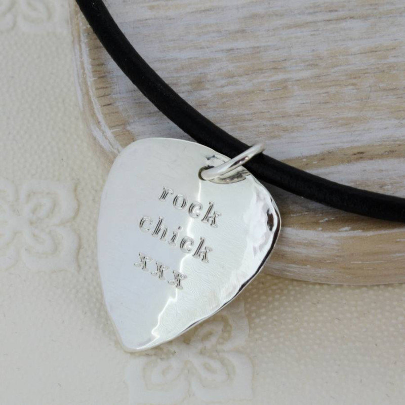 Personalised Silver and Copper Guitar Pick Pendant Personalised silver and copper guitar pick pendant