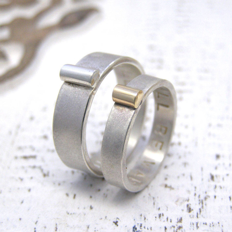 Personalised Silver and Gold His and Hers Rings Personalised silver and gold his and hers rings