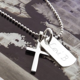 Personalised Sterling Silver Cross And Dogtag Necklace