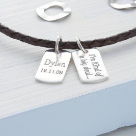 Personalised Silver Mini Dog Tag Leather Necklace