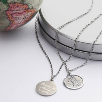 Personalised Silver St Christpher Medal Necklace