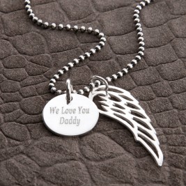 Personalised Sterling Silver Wing And Disc Pendant