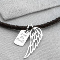 Personalised wing and dogtag leather necklet
