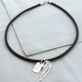 Personalised wing and dogtag leather necklet