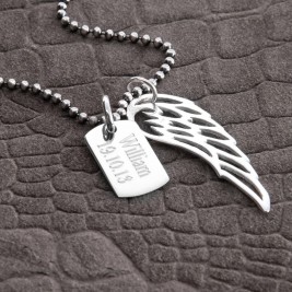 Personalised Sterling Silver Wing And Dogtag Pendant