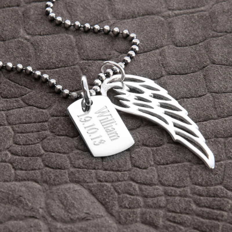 Personalised Wing and Dogtag Pendant Personalised wing and dogtag pendant