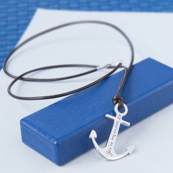Mens Personalised Sterling Silver Anchor Necklace