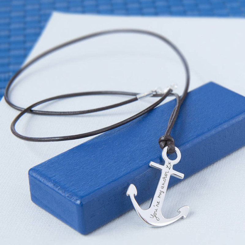 Personalised anchor necklace for men with engraved anchor pendant