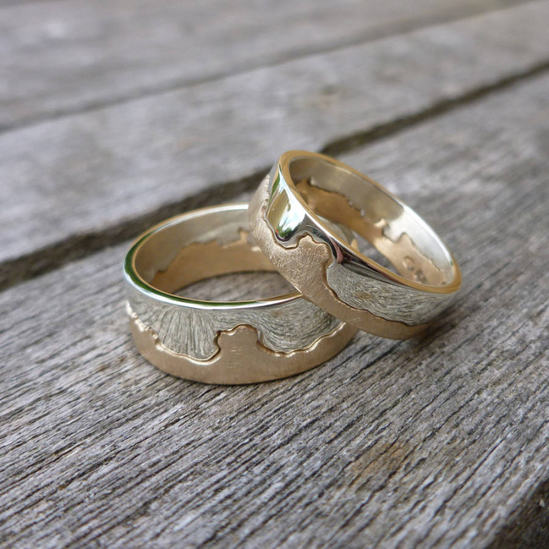 Personalised two tone gold coastline ring
