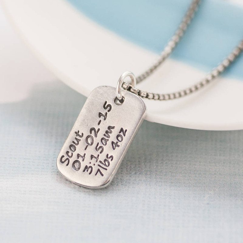 Personalised Dog Tag Necklace with Baby Birth Information Personalised dog tag necklace with baby birth information