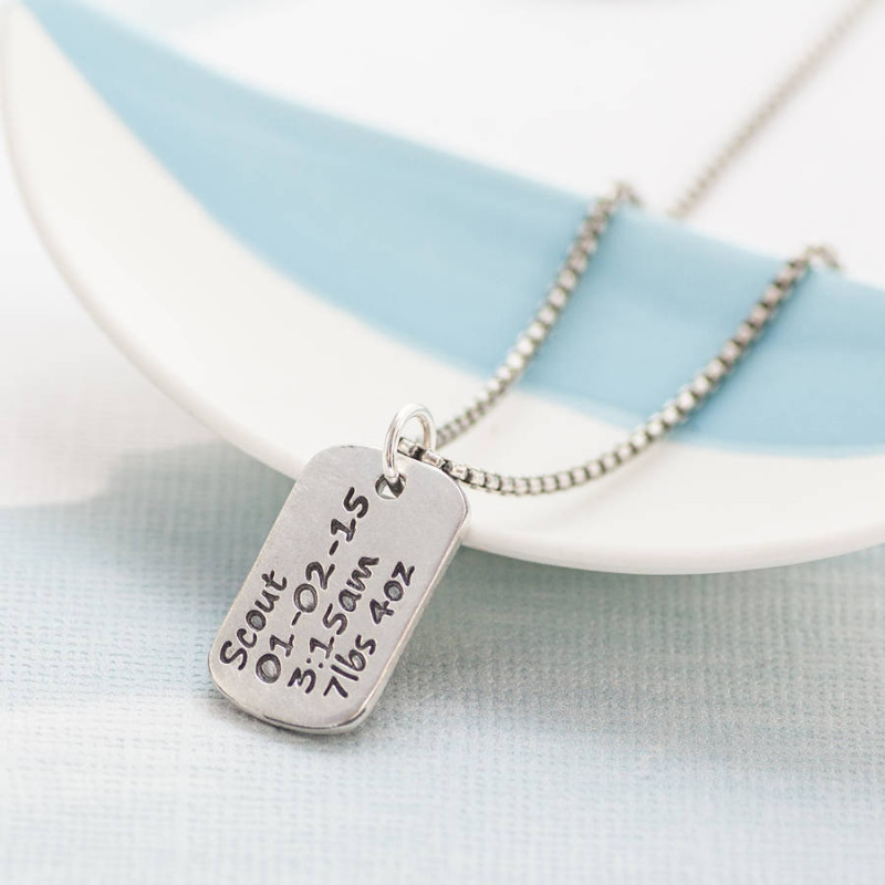 Personalised Dog Tag Necklace with Baby Birth Information Personalised dog tag necklace with baby birth information
