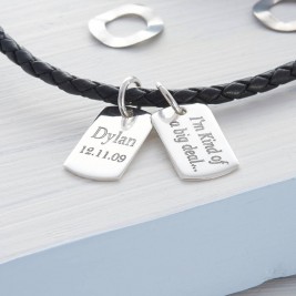 Personalised Silver And Leather Double Dog Tag Necklet