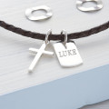Personalised Cross and Tag Leather Necklet Personalised cross and tag leather necklet