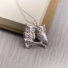 Silver Perched Owls Pendant