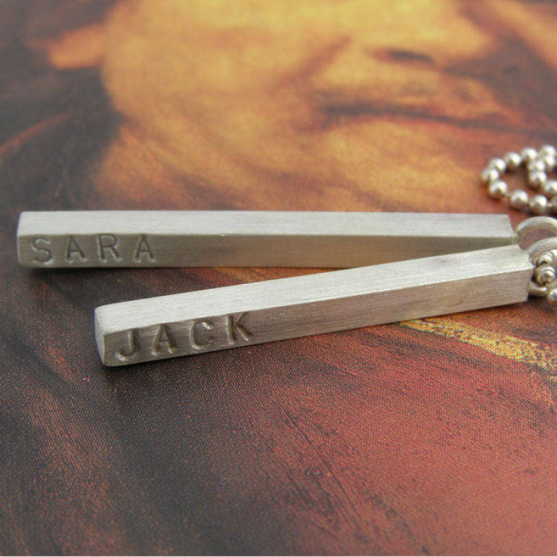 Silver Personalised Satin Men's Necklace Detail Silver personalised satin men's necklace detail