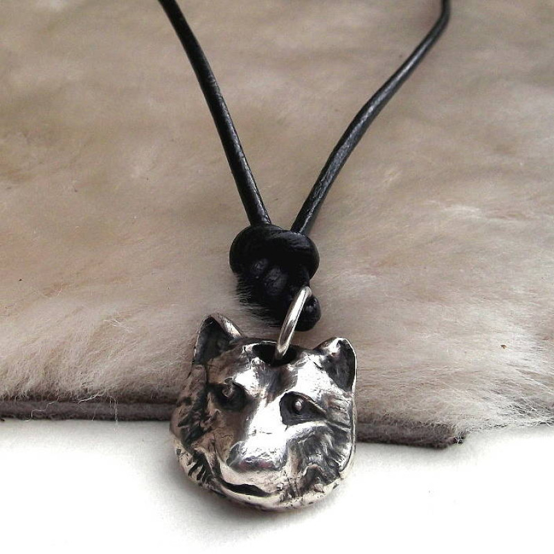 Silver Wolf Head Necklace View Silver wolf head necklace view