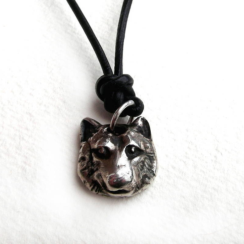 Silver Wolf Head Necklace View Silver wolf head necklace view