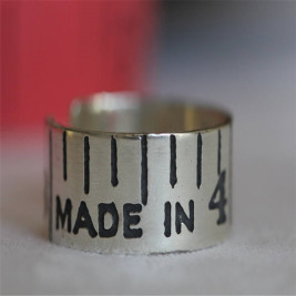 Etched Silver Vintage Style Tape Measure Ring