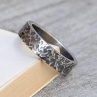 Personalised Textured Wedding Band In Oxidised Silver