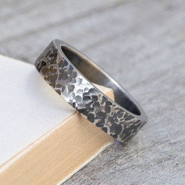 Personalised Textured Wedding Band In Oxidised Silver