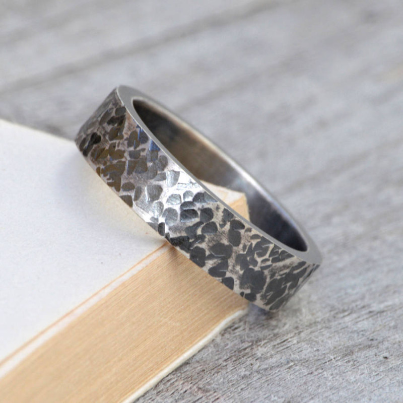 Personalised Textured Wedding Band in Oxidised Silver Personalised textured wedding band in oxidised silver