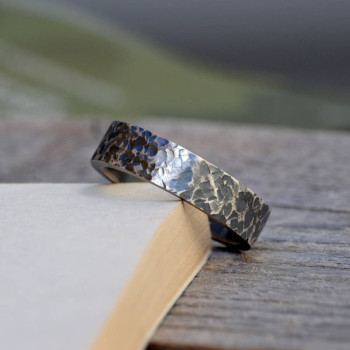 Personalised Textured Wedding Band In Oxidised Silver Personalised Textured Wedding Band In Oxidised Silver