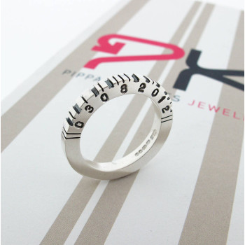 Thick Square Silver Barcode Ring