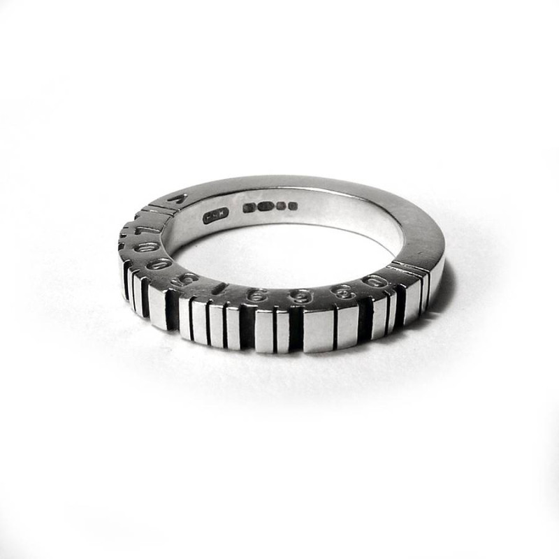 Thick square silver barcode ring product view
