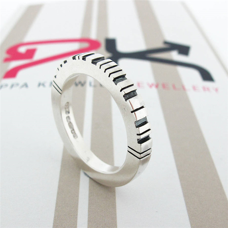 Thick square silver barcode ring product view