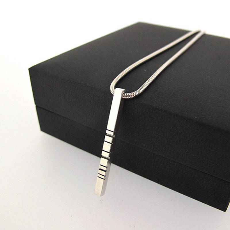Thin silver barcode pendant gallery image