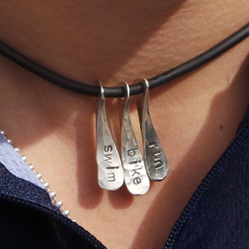 Triathlon Swim Bike Run Necklace Detail Triathlon Swim Bike Run Necklace detail view