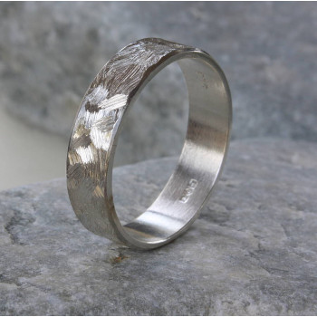 Handmade Unisex Textured Silver Band Ring