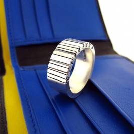 Wide Silver Barcode Ring